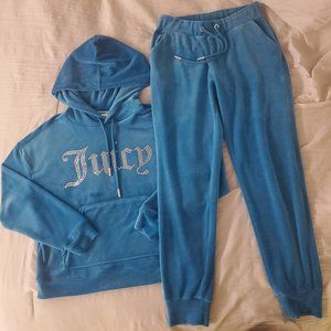 Juicy Couture ✨ Embellished Velour Joggers & Hoodie 💎 Turquoise Flash ⚡ Size S